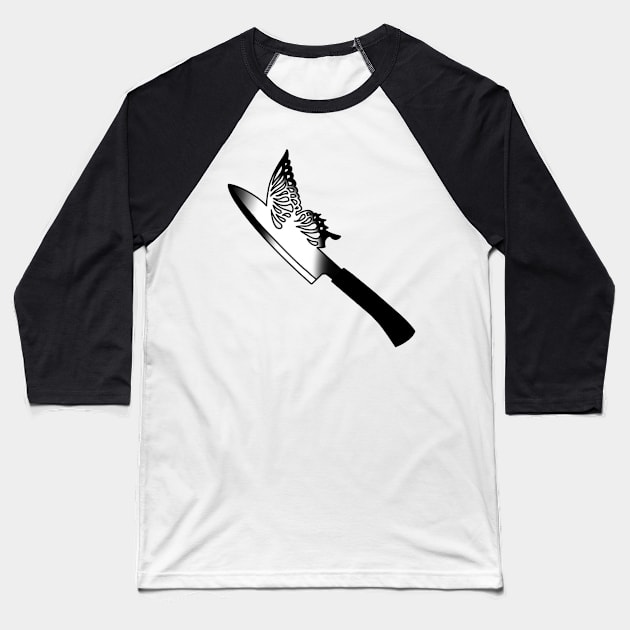 Butterfly Knife Baseball T-Shirt by drawingsbydarcy